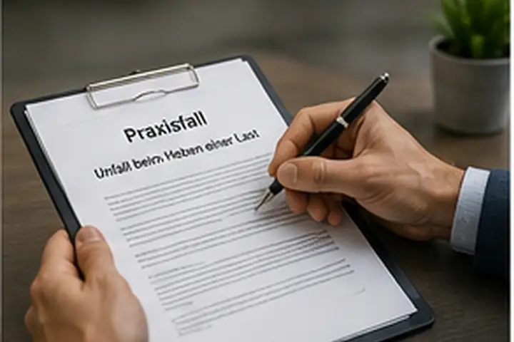 Notizen zu einem Praxisfall über einen Unfall beim Heben einer Last
