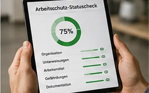 Tablet mit einer Übersicht zum Arbeitsschutz-Status