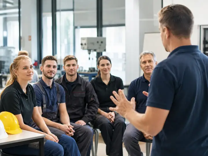 Ausbilder spricht vor einer Gruppe von Schulungsteilnehmern