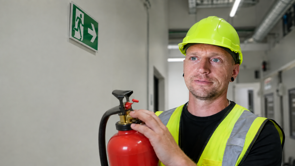 Praktische Löschübung während einer Ausbildung zum Brandschutzhelfer