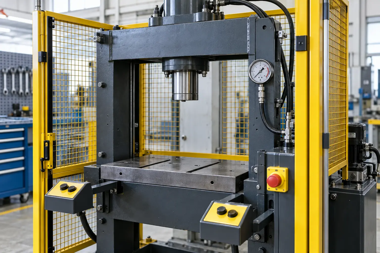 Praxisaufnahme zur fachgerechten Pr&uuml;fung hydraulischer Pressen im Betrieb